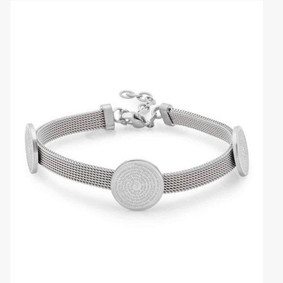 NEW•STAINLESS STEEL OUR FATHER MESH TRIPLE CHARM BRACELET•NWT - Picture 1 of 14